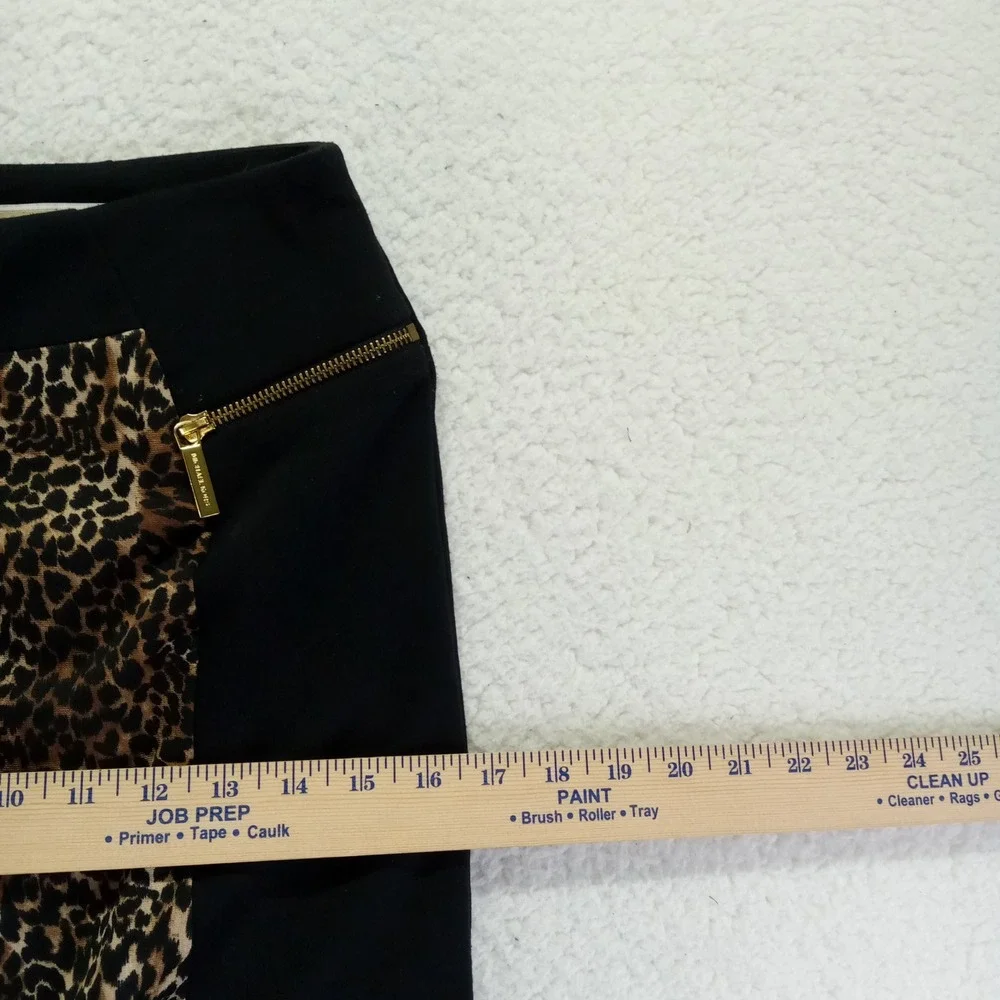 Michael Kors Pencil Skirt Leopard Print Black Gold Zip‎ Womens Size 2